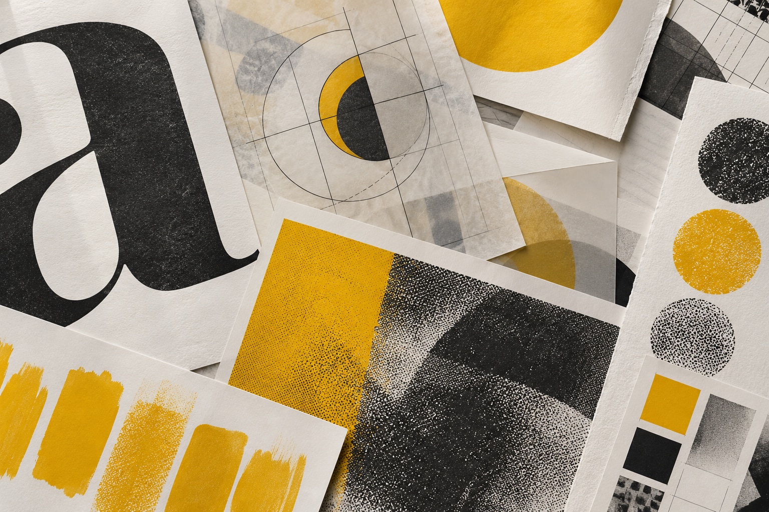 Layered typography, print textures and yellow paper from the Third Avenue studio image series